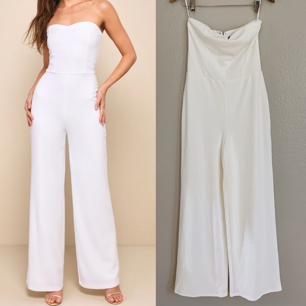 NWOT Edith White Strapless Wide-Leg Jumpsuit